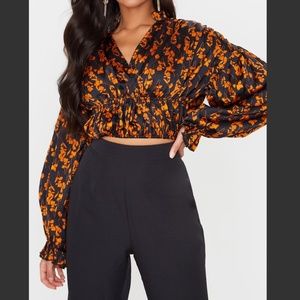 Floral Scarf Ruched Blouse